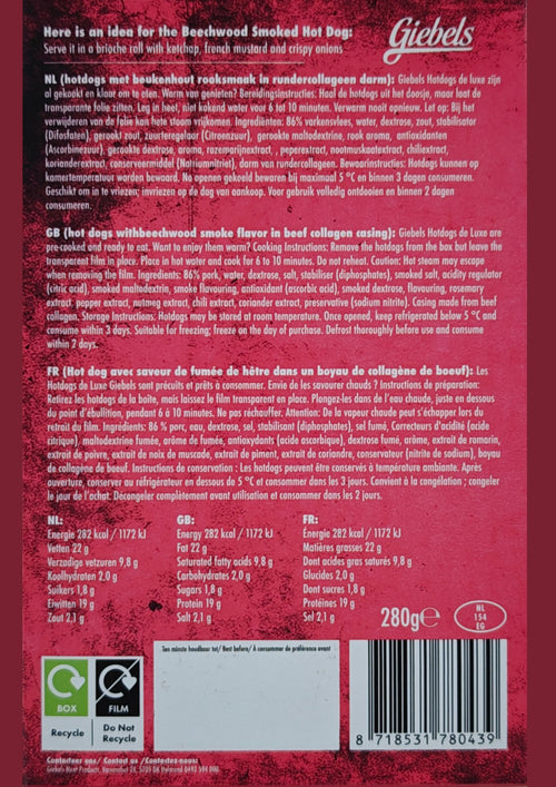 Beukenhout gerookte hotdog Deluxe x10 verpakkingen